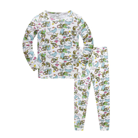 Toddler Boys Girls Pajamas Sets Cartoon Animals Kids 2 Piece pj's Long Sleeve Sleepwear Clothes Pants Set Autumn Winter Outfits