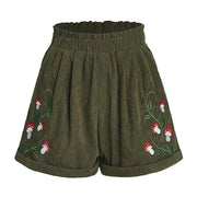 Women'S Embroidery Corduroy Shorts Waist Elastic Waist Straight Leg Casual Shorts Women'S Y2k Summer High Waist Shorts