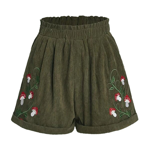 Women'S Embroidery Corduroy Shorts Waist Elastic Waist Straight Leg Casual Shorts Women'S Y2k Summer High Waist Shorts