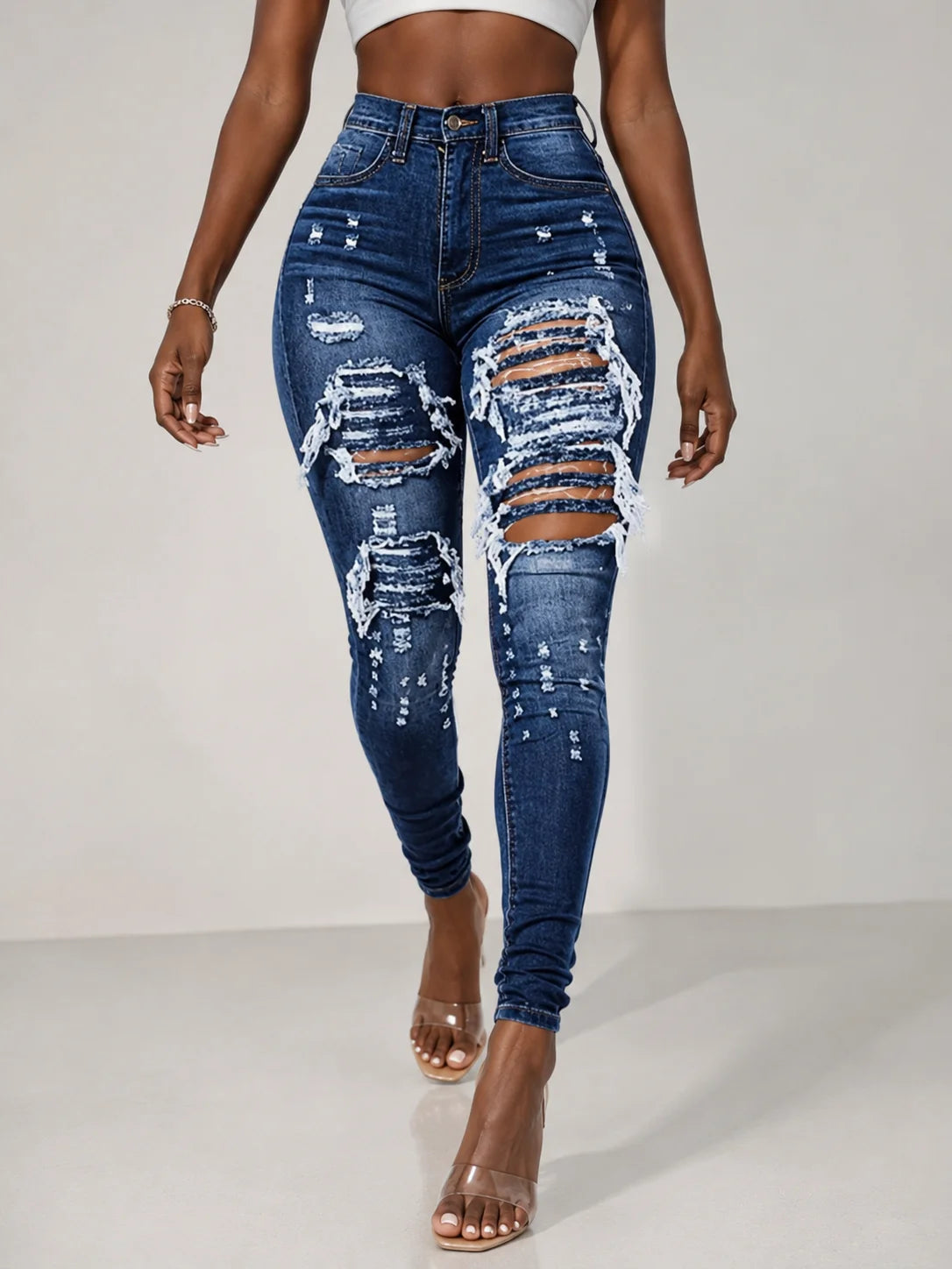 Heavy Ripped Y2K Skinny Jeans – main view