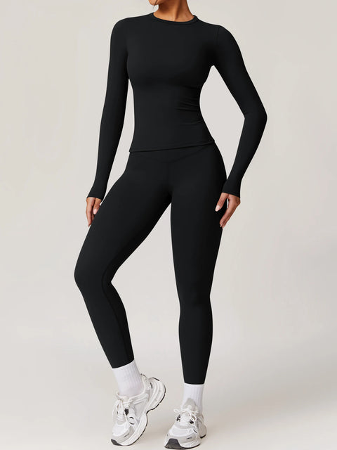Women Yoga Set Sportswear Tracksuit Yoga Suit Sport Clothes Shirt Trousers Long Sleeves Pants 2Pcs Gym Fitness Training Slimming