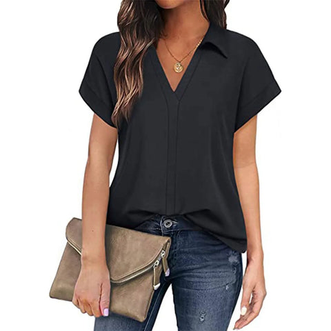 Shirts & Blouses Women'S Short Sleeve With V Neck Tunic Elegant Women'S Blouses Casual Blouse Blusas Elegantes Para Mujer 2024