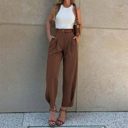 Elegant Women'S Solid Color Pants Loose Fit Cropped Trousers High Waist Casual Suit Pants Fashionable Stright Long Wide Leg Pant