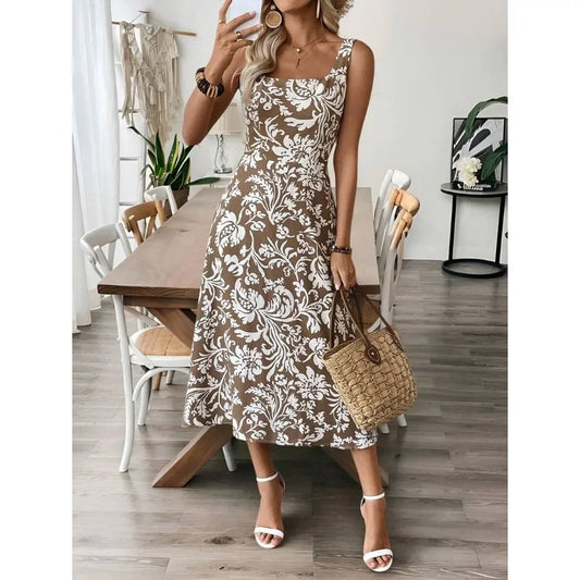Floral Sleeveless Crew Neck Midi Dress – main view