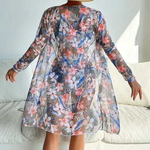 Brazilian Bikini Set Women Floral Printed Beach Wear Three Piece Push Up Cover Up Swimsuit Sexy Swimming Suit 2024 Bathing Suit