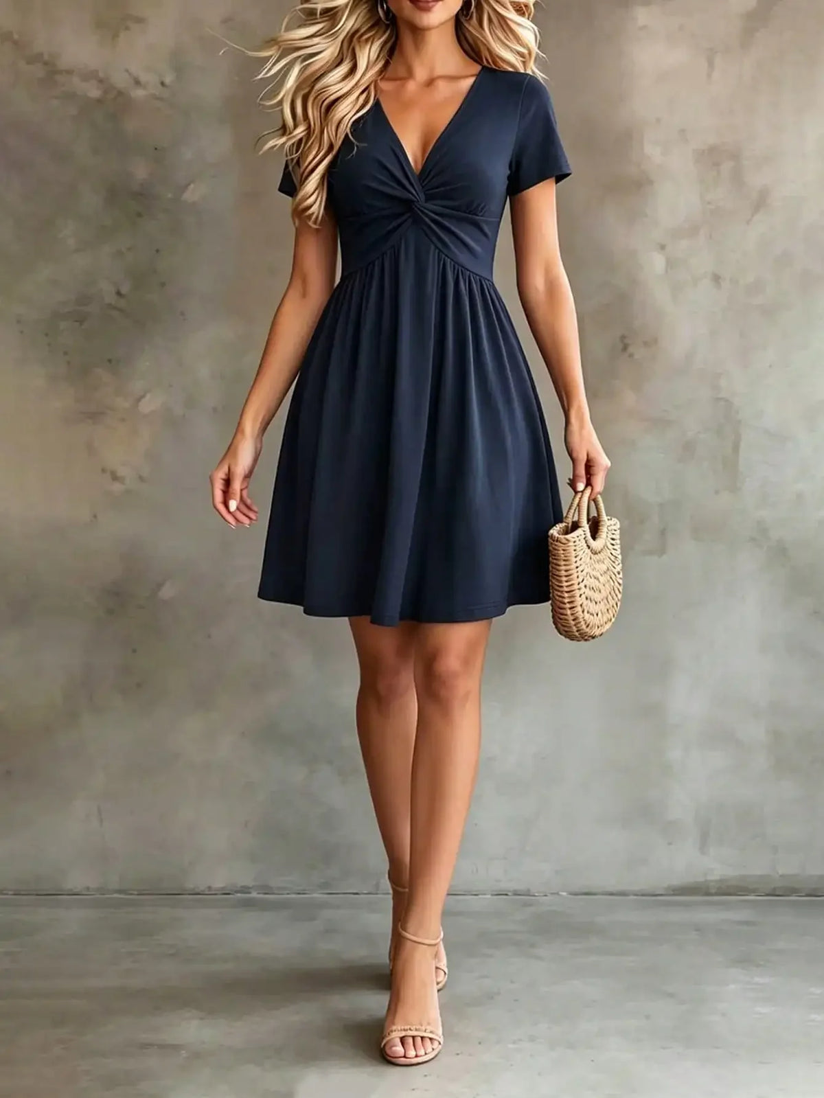 Twist-Front V-Neck Short Sleeve Dress – view 3 of 14