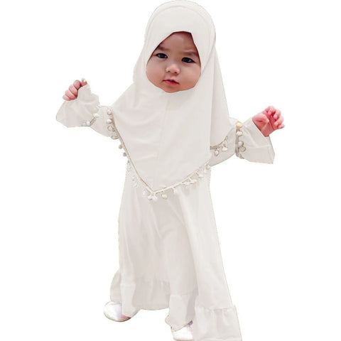 Girl Muslim Dress With Hijab For Newborn Infant Girls 0-6 Years Prayer Dress Muslim Clothes Long Sleeve Muslim Robe+Headscarf