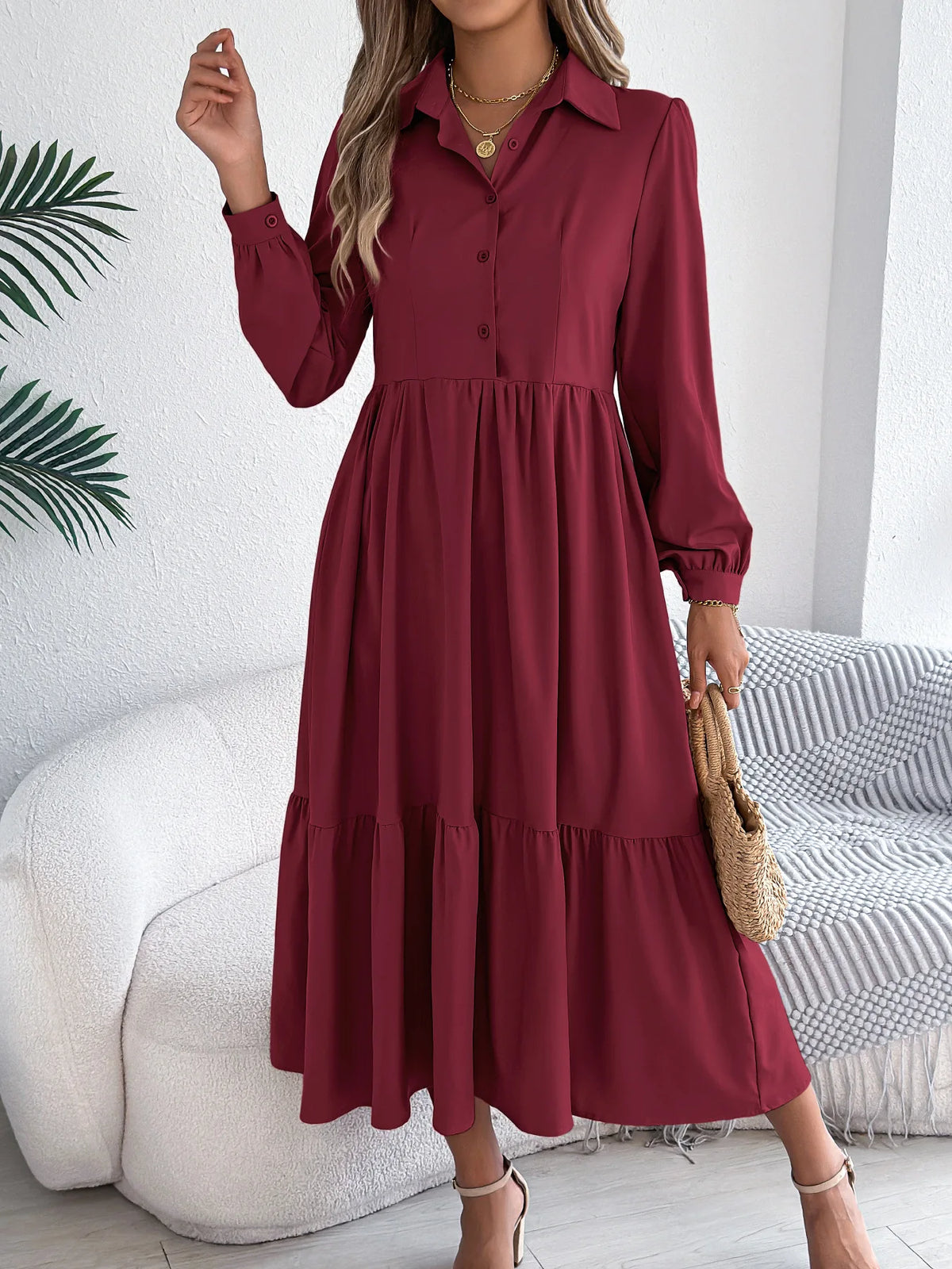Ruffle-Hem Button-Front Shirt Dress – view 2 of 8