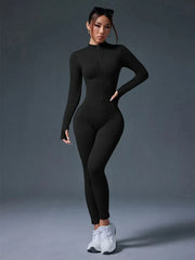 Half Zip Jumpsuit Women Gym Bodysuit Long Sleeve Activewear Set Running Workout Romper Fitness Overalls Sportswear Yoga Clothes