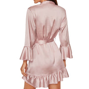 oversized Fashion Sexy Lace Satin Sleepwear Women Ladies Night Dress Lingerie Nighties Ruffle Wrap Robe Lace Up Loose Nightgown