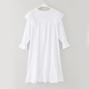 Kids Girls Lace Dress Children Nightdress Solid Color Ruffle Autumn Long Sleeve White Princess Dress Home Robe Sleepwear Vestido