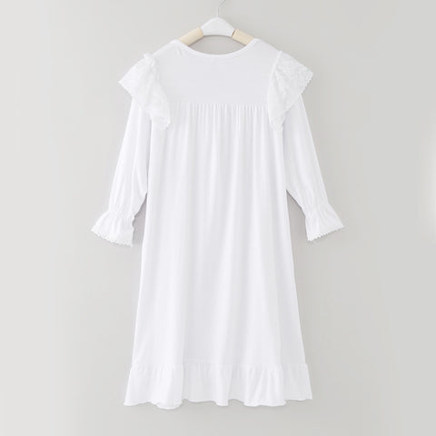 Kids Girls Lace Dress Children Nightdress Solid Color Ruffle Autumn Long Sleeve White Princess Dress Home Robe Sleepwear Vestido