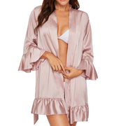 oversized Fashion Sexy Lace Satin Sleepwear Women Ladies Night Dress Lingerie Nighties Ruffle Wrap Robe Lace Up Loose Nightgown
