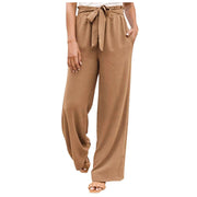 Summer Cargo Pants Women Plus Size High Waisted Tied Belt Palazzo Pants Baggy Flowy Beach Pants With Pockets Women's Pants