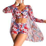 Brazilian Bikini Set Women Floral Printed Beach Wear Three Piece Push Up Cover Up Swimsuit Sexy Swimming Suit 2024 Bathing Suit