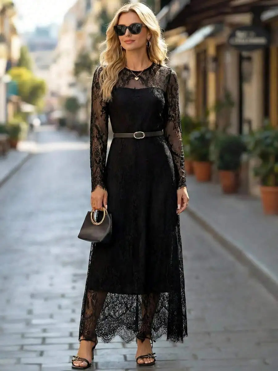 Black Lace Long Sleeve Maxi Dress – view 3 of 7