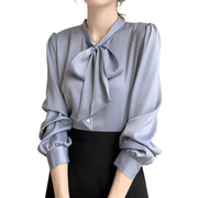 Business Shirts for Women Long Sleeve Slimming Satin Silk Blouse With Bow Tie Female Elegant High End Solid Color Blouse