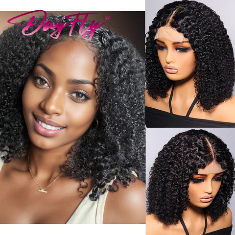 Wigs For Women Kinky Curly Lace Wig Human Hair Brazilian Hair Curly Bob Wig 200D 4X4 Lace Closure Wigs With Pre-Plucked Natural