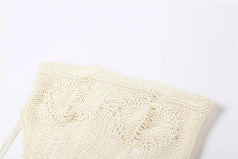 Echoine Irregular RibbonStrapless Crop Top and Mini Skirt Summer Knit Hollow Out See Through Matching Set  Two Piece Set Outfits