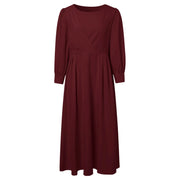 Elegant Abaya Dubai Muslim Women's Maxi Dress Solid Color Puff Sleeve Casual Pleated Temperament Dress Turkey Islamic Clothing