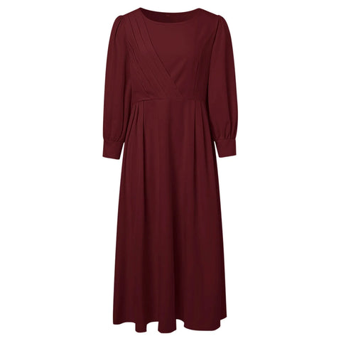 Elegant Abaya Dubai Muslim Women's Maxi Dress Solid Color Puff Sleeve Casual Pleated Temperament Dress Turkey Islamic Clothing