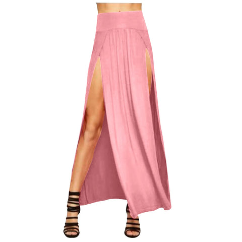 Skirts for Women Womens Double Split Maxi Long Skirt Ladies Plain Basic Two Side Slit 4 22 Short Leather Skirt