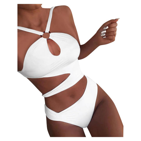 Sexy Bikini Set One Shoulder One Piece Swimsuit 2025 New Off Shoulder Black White Patchwork Swimwear Bodysuits Bathing Suit