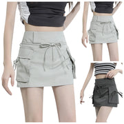 Hot Women Cargo Skirt High Waist Lace Up Harajuku Y2k Skirt With Pockets Fashion Streetwear Korean Bodycon Elastic Pencil Skirt