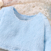 Girls' Flannel Clothes Sets Long Sleeve Pullovers And Pants Winter Warm Soft Fuzzy Homewear With Fleece 2Pcs Sets Girls Apparel