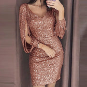 Dresses For Wedding Guest Kids Women Long Shining Mini Sequined Sleeved Stitching Solid Sexy Dress Club платье женское летнее