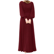 Elegant Abaya Dubai Muslim Women's Maxi Dress Solid Color Puff Sleeve Casual Pleated Temperament Dress Turkey Islamic Clothing