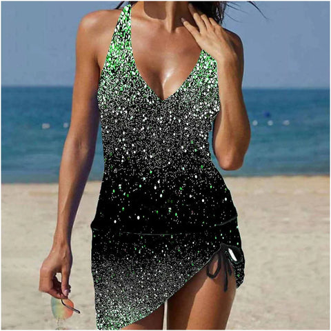 Womens Swimsuit 3 Piece Women's Swimwear Tankini 2 Piece Normal Swimsuit High Waisted Green White Blue Curvy Women Bathing Suits