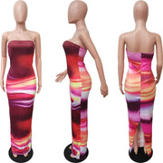 Echoine Tie Dye Print Strapless Skinny Long Dress Women Bodycon Sexy Party Evening Dresses Streetwear Vintage Vestidos Summer
