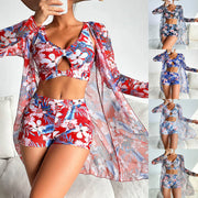 Brazilian Bikini Set Women Floral Printed Beach Wear Three Piece Push Up Cover Up Swimsuit Sexy Swimming Suit 2024 Bathing Suit