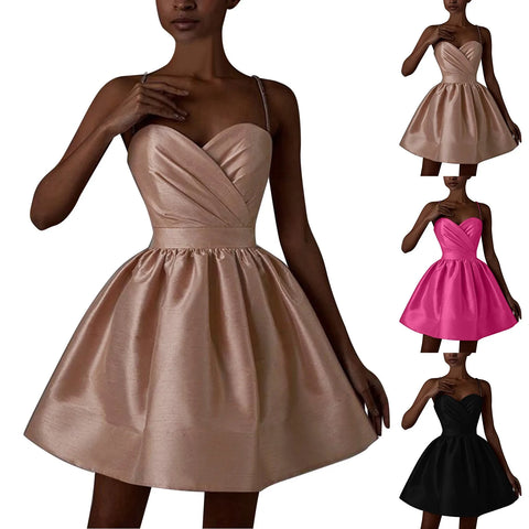 Luxury Satin Party Dress Women Ballet-Style Sexy Elegant Suspenders Short Evening Dresses Elegant Cocktail Dresses Vestidos