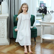 Kids Girls Lace Dress Children Nightdress Solid Color Ruffle Autumn Long Sleeve White Princess Dress Home Robe Sleepwear Vestido