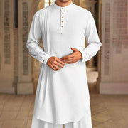 Men'S Buttoned Cotton Linen Shirt Muslim Robe Kurtas For Men Muslim Shirt Stand Collar Long Sleeve Islamic Arab Kaftan Punjabi
