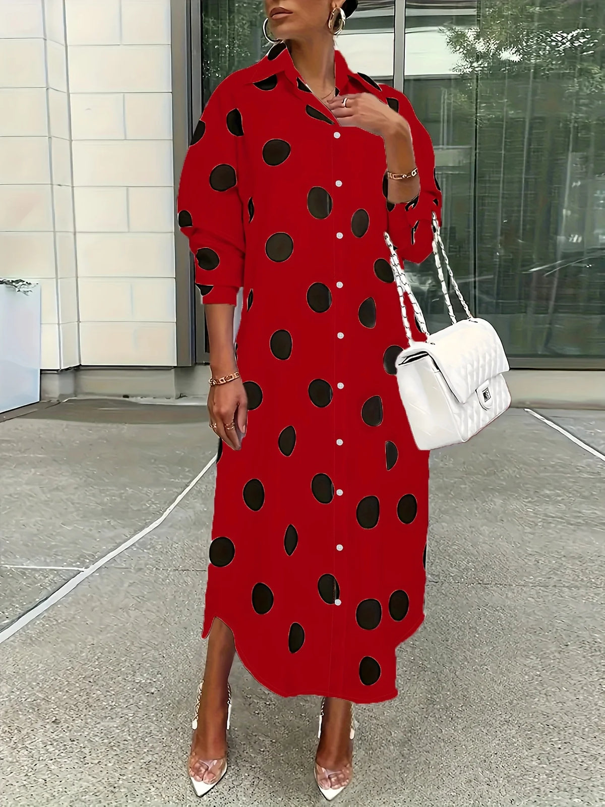 Polka Dot Button-Down Shirt Dress (Plus Size) – view 6 of 6