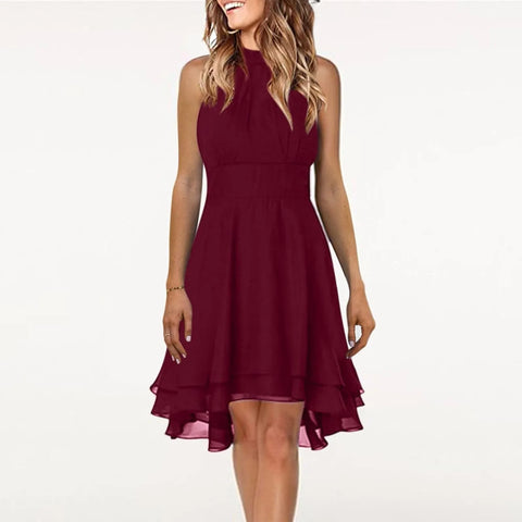 Vestidos Women'S Dress Solid Color Sexy Off-Shoulder Sleeveless Dress 2024 Pleated Summer Round Neck Hanging Neck A-Line Dress