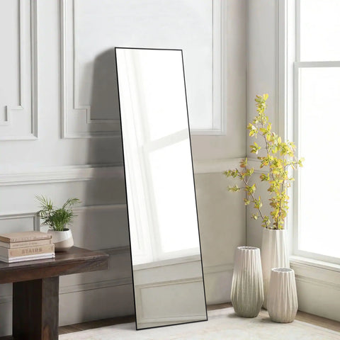 JHK Full Body Wall Mirror 59"x16" Standing Hanging or Wall-Mounted Mirrors with Stand Aluminum Alloy Frame For Bathroom Bedroom