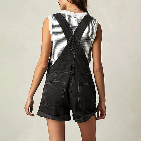 2024 Womens Cowboy Strap Jumpsuit Shorts Denim Loose Pocket Shoulder Strap Jeans Overalls For Women Youthful Woman Clothes