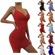 Women Suspenders Party Dress Lady Outfit Sexy Slim Fit Dress V-neck Y2k Clubwear Bodycon Hip-wrapped Mini Dress