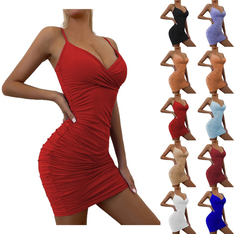 Women Suspenders Party Dress Lady Outfit Sexy Slim Fit Dress V-neck Y2k Clubwear Bodycon Hip-wrapped Mini Dress