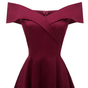 Women Solid Color Formal Dress Off Shoulder One Neck High Waist Dresses Evening Party Prom Bridesmsid Chiffon Dress Robe Femmes