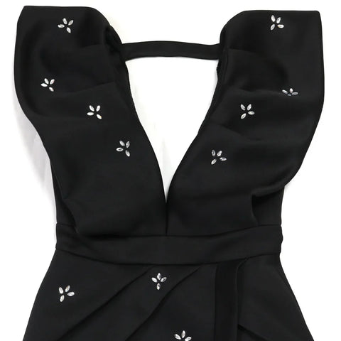 Women V-neck Petal Sleeveless Mini Dress Diamonds Ruched Bodycon Dresses Sexy Night Party Vestidos Fashion Evening