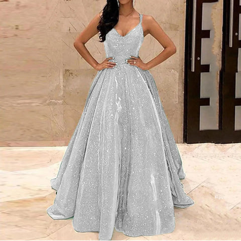 Summer Party Evening Dress Women Sleeveless High Waist Sequins Long Maxi Dress Floor Length Ball Gowns Sexy Backless Vestidos