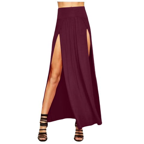 Skirts for Women Womens Double Split Maxi Long Skirt Ladies Plain Basic Two Side Slit 4 22 Short Leather Skirt