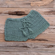 Women's Summer Solid Color Handwoven Crochet Bikini  Shorts Beach Swimming Pants Stretchable Strap Hollow Flat Corner Pants