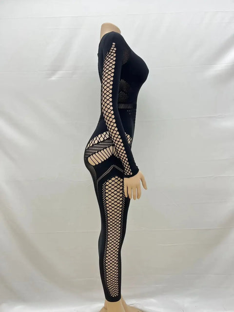 Women Full Sleeve Long Dress Mesh Hollow Out 2024 Fall O-neck Evening Vestidos Sexy Party Club Maxi Dresses Vestidos