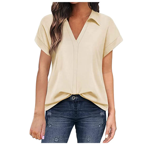 Shirts & Blouses Women'S Short Sleeve With V Neck Tunic Elegant Women'S Blouses Casual Blouse Blusas Elegantes Para Mujer 2024